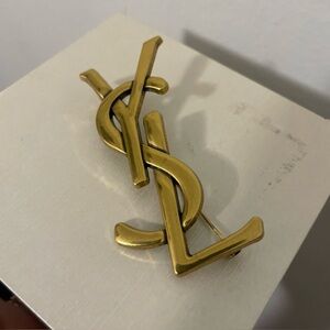 Gold YSL Logo Brooch